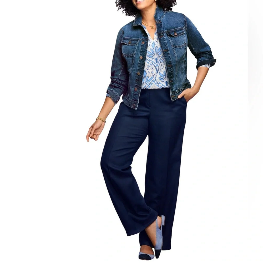 Talbots Navy Wide-Leg Chino Pants 12 Petite - Picture 2 of 7